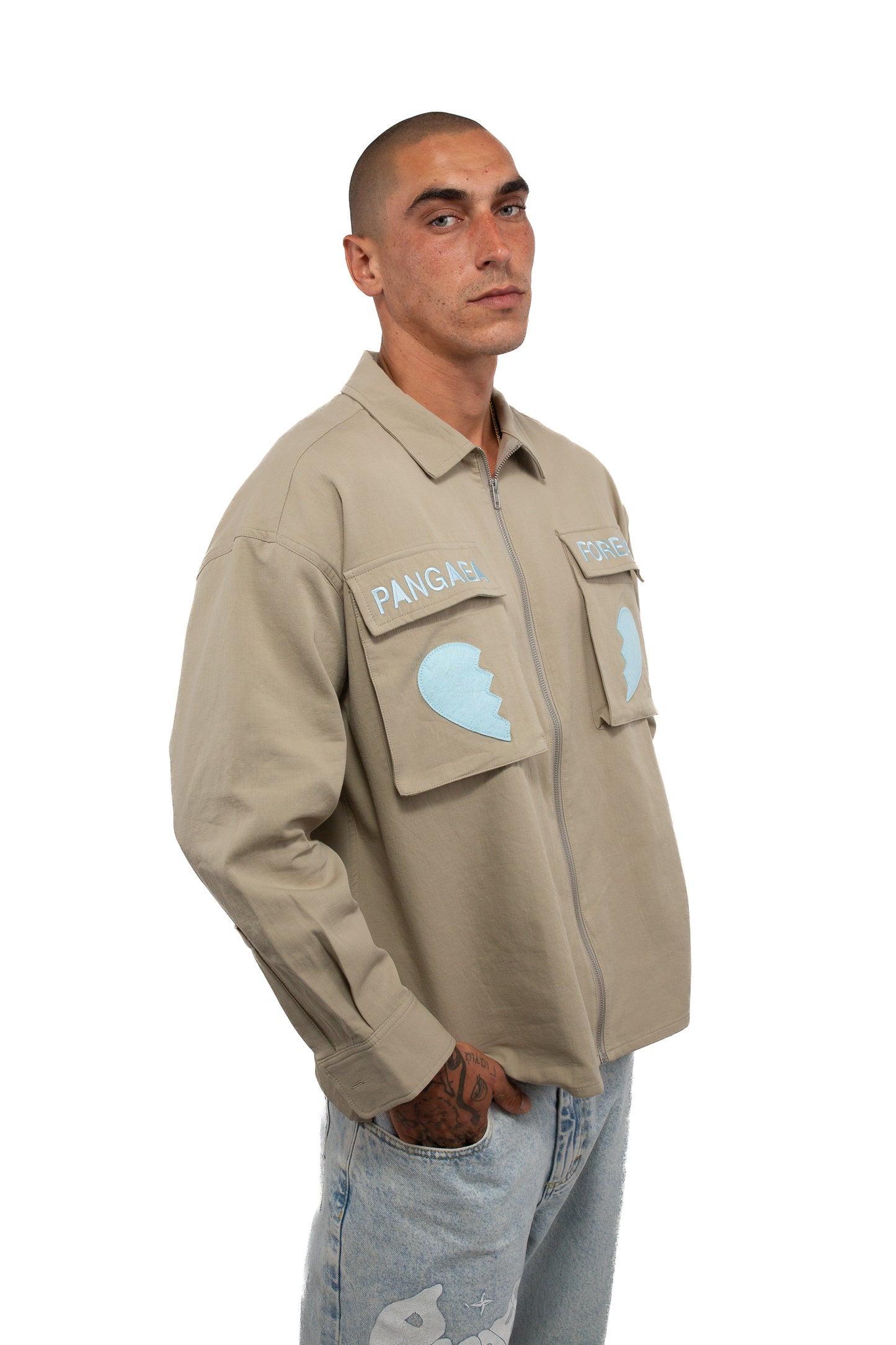 Zip Up Dress Shirt - Sand