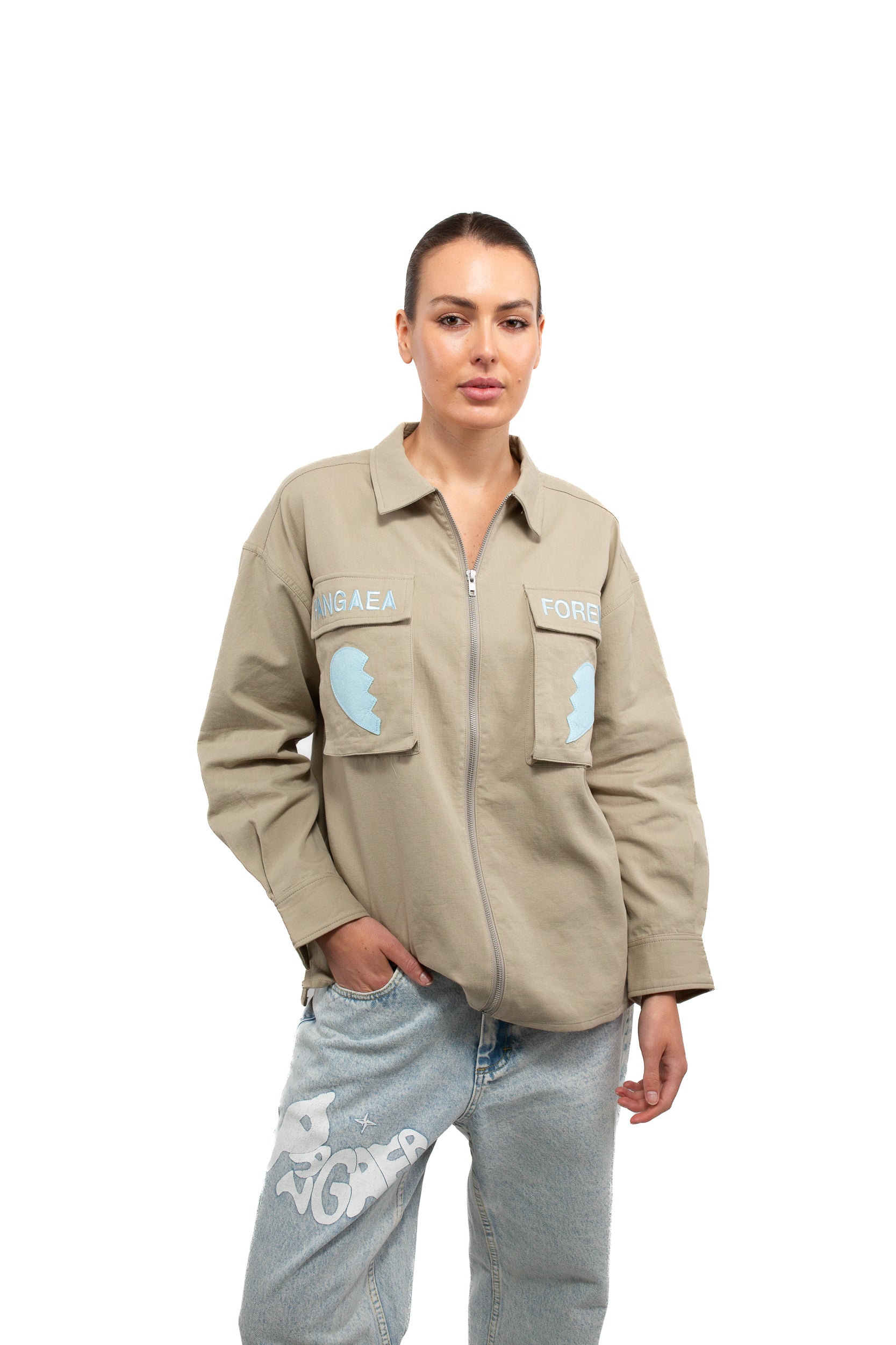 Zip Up Dress Shirt - Sand Pangaea Forever Zip Up Dress Shirt - Sand Pangaea Forever